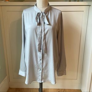 Banana Republic pussy bow blouse in dove grey.